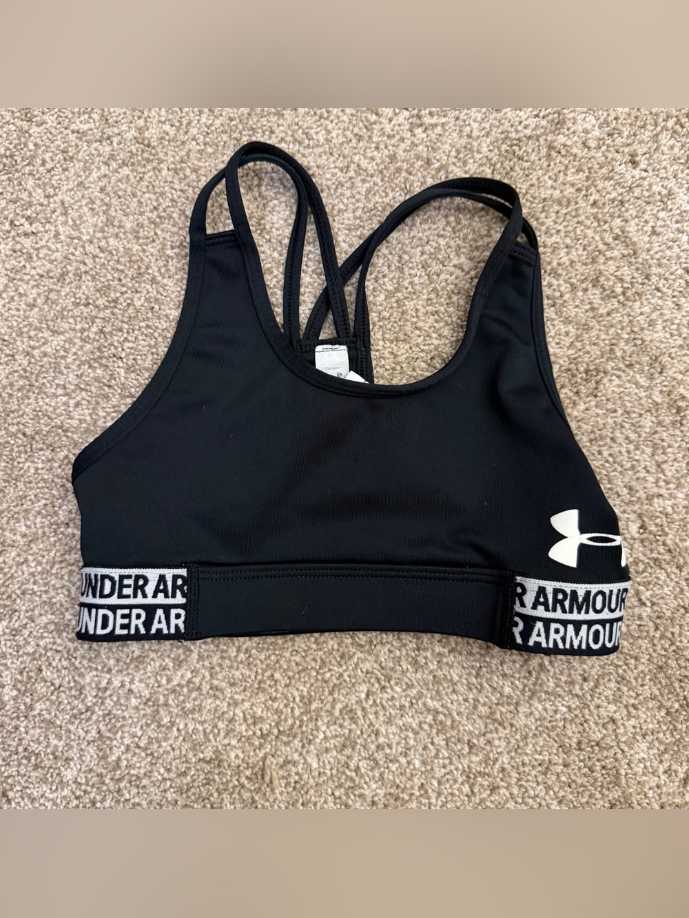 Under Armour Black Crossback Sports Bikini Top with Branded Band